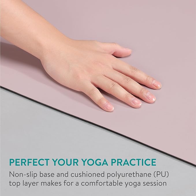 Navaris 4mm Pilates Mat - Yoga Workout PU & Rubber Mat - Ideal for Indoor, Outdoor, and Home Training - Non-Slip Exercise Fitness Mats for Men and Women - Pink & Black