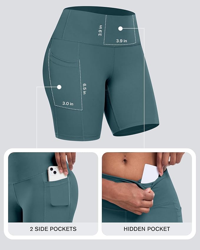CHRLEISURE Womens Biker Yoga Shorts with Pockets: High Waisted Tummy Control Spandex Workout Athletic Gym Shorts 4 Packs