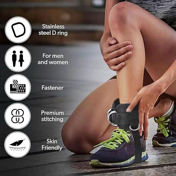 Ankle Straps for Dumbbell and Cable Machine (2-Pack), Dumbbell Foot Attachment with Longer Stronger Nylon Strap, Tibialis Trainer, Leg Extensions, Hamstring Curls for Women and Men