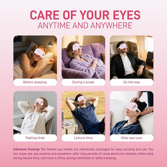 Steam Eye Mask, Heated Eye Mask for Sleep,Warm Compress with Hyaluronic Acid,Moist Heat for Dry Eye Relief,Spa,Stye Eye Treatment,Travel Essentials & Relaxation Gifts,Rose 20 Packs