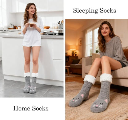 JaosWish Cat Fuzzy Socks Womens Pilates,Postpartum Essentials Non Slip Grip Slippers Hospital Socks for Labor Delivery