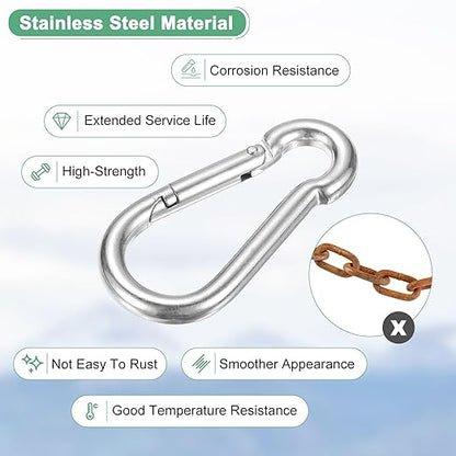 8-Pack Spring Snap Hooks, M7 304 Stainless Steel 2.75 Inch Quick Link Snap Hooks for Keychain Clip/Hammock/Hiking, D Ring Shape Snap Clip Trigger Buckle Rust-Free Clips
