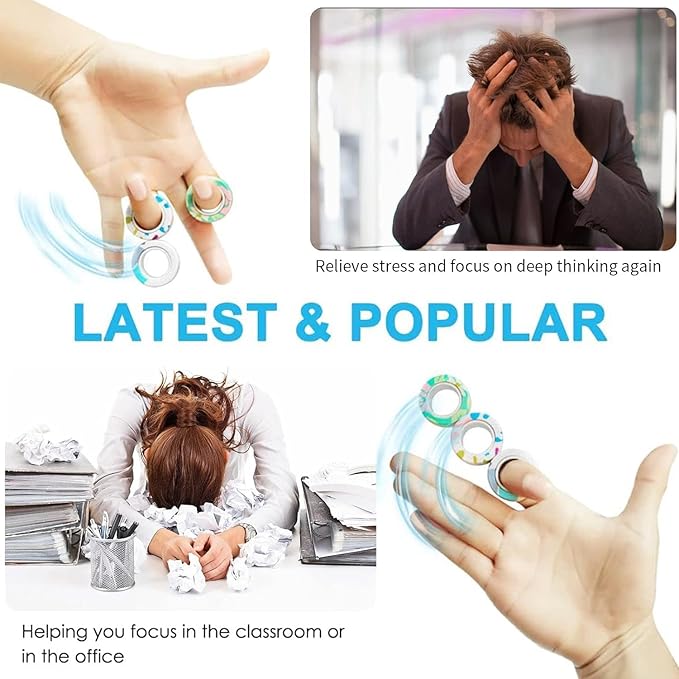 12Pcs Magnetic Rings Fidget Toys Spinner Set Easter Basket Stuffers,Finger Magnet Rings Endless Hours of Fun ADHD Stress Relief Fidget Spinner for Relieve Anxiety Birthday for Adults Teens Kids