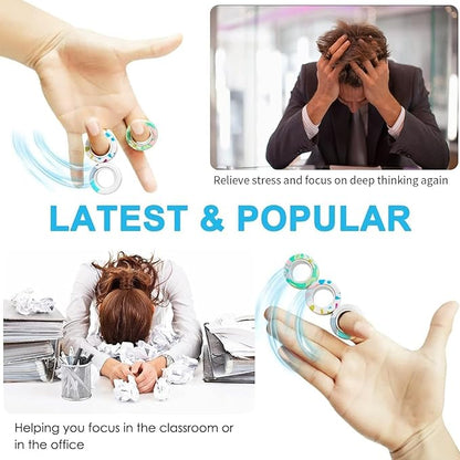 12Pcs Magnetic Rings Fidget Toys Spinner Set Easter Basket Stuffers,Finger Magnet Rings Endless Hours of Fun ADHD Stress Relief Fidget Spinner for Relieve Anxiety Birthday for Adults Teens Kids