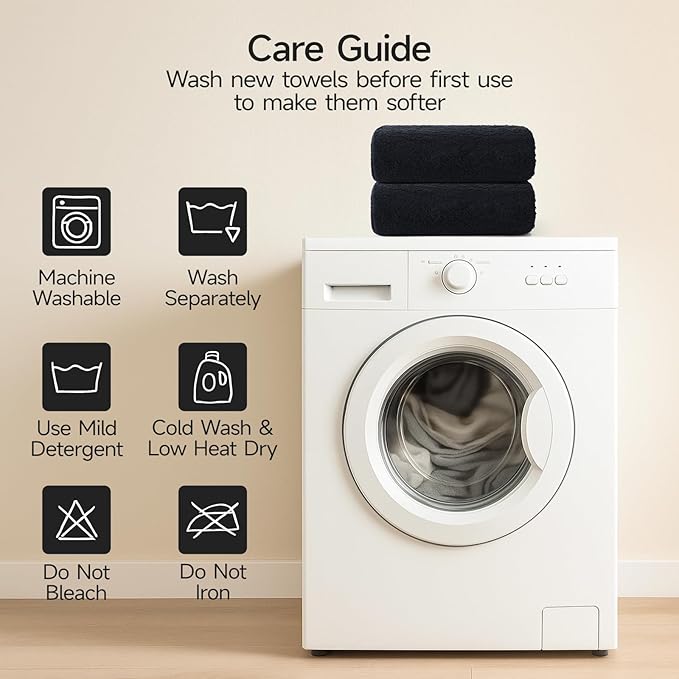 REDKISS 2 Piece Luxury Bath Towel Set - 31x62 inch Oversized Thick Bath Sheet, 100% Cotton, 900 GSM, Super Soft, Highly Absorbent, Quick Dry Large Black Bath Towels, Ideal for Bathroom, Pool, Gym, Spa