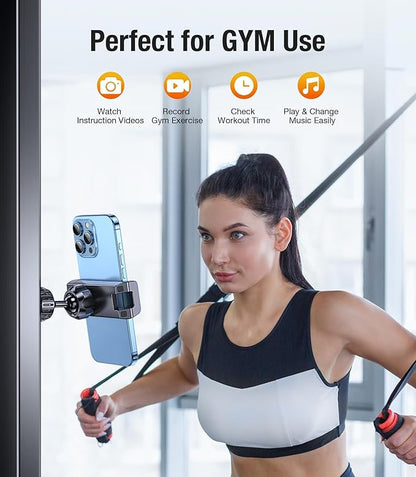 Magnetic Phone Holder for Gym【Strong Magnets】 Tripod Mount Ring Gym Magnetic Phone Holder Attach to Metal Surface, Gym Accessories for Men Women Essentials for All Smartphones 4.7-7"