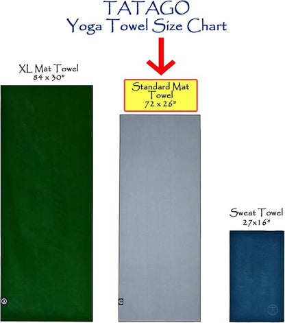 Tatago Hot Yoga Mat Towel Non Slip for Hot Yoga (72 inch) Our Hot Yoga Towel Non Slip Silicone Dabs & Absorbent Microfiber Blend Gives You More Grip As You Drip (Nube Gris-72, Standard - 72")