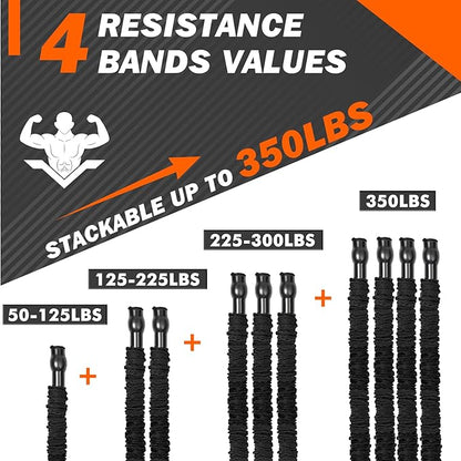 Pull Up Assistance Bands 50-350lbs, Heavy Duty Pull Up Workout Band with Feet Rest, Resistance Band for Pull Up Bar Bands, Pull Up Assist Band Strength Training Workout Equipment, Height Adjustable