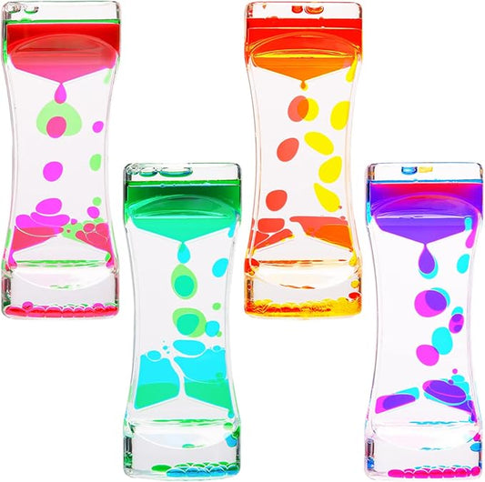 CAILINK Liquid Motion Bubbler, 4 Pack Stress Management Sensory Toys, Relief Fidget Bubbler,Relaxing Water Timers, Office Home Colorful Hourglass Desk Decor