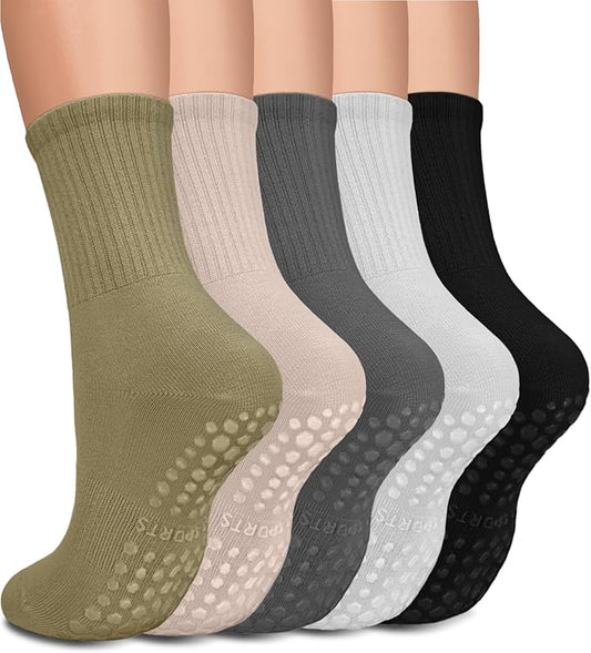 5 Pairs Pilates Grip Socks Yoga Socks with Grips for Women, Non-Slip Athletic Socks for Ballet, Dance, Workout, Hospital