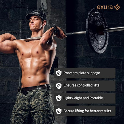 EXURA Pair of Anti Slip Barbell Clamps Two Units Collars Weight Clips, Anti Slip Pair of Olympic Barbell Clamps, Barbell Collars, Barbell Clips, Weight Clips for Bars, Gym Clips, Weight Clamps