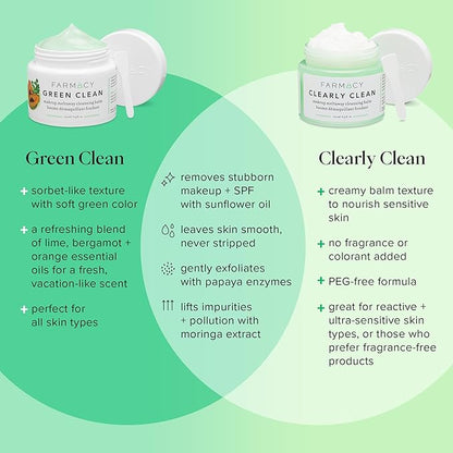 Farmacy Makeup Remover Cleansing Balm - Clearly Clean Sensitive Skin Makeup Remover + Oil Based Cleanser - Gentle Exfoliating Double Cleanser - Melts From Balm to Milky Lather - Fragrance Free (100ml)