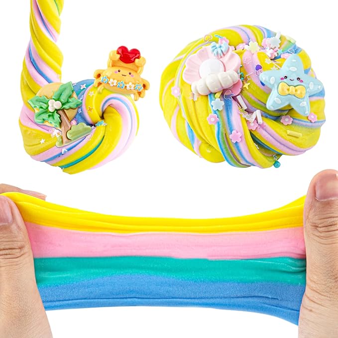 LAWOHO Butter Slime Kit Includes 2X120ml Two-Toned Butter Slime with 6 Packs Add-Ins, Slime for Kids Party Favors, Non Stick Kids Slime Kit for Girls Boys Birthday Easter Christmas Ages 8-12(Ocean)
