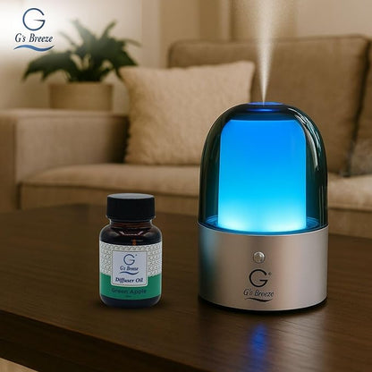 G's Breeze Smart Aroma Diffuser with 60ml Green Apple Scent Refill – Bluetooth & Wi-Fi App Control - LED Lighting & Adjustable Intensity - Long-Lasting Crisp Fruity Fragrance for Home or Office