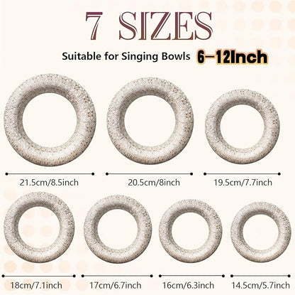 7 Pcs Singing Bowl Cushion Set for 6-12" Tibetan Singing Bowls, Handmade Silk Brocade Round Cushion Pillow for Meditation Sound Healing and Crystal Sound Bowls Accessories(Silver)