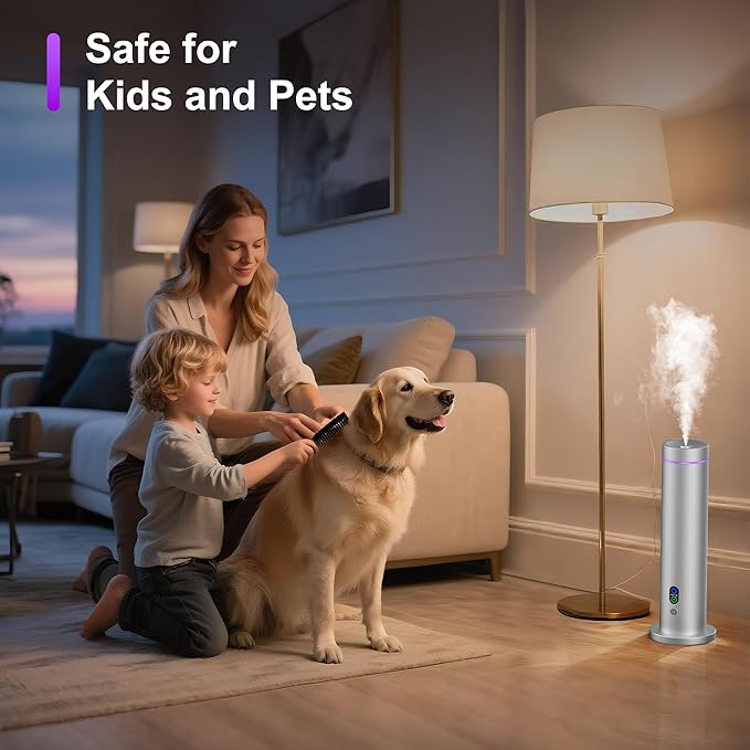 Waterless Diffuser, 1000 Sq.Ft Coverage, Essential Oil Diffuser with Tilt-Safe, Remote Control, Adjustable Mist Mode, Mood Lights Aromatherapy Diffuser for Home, Large Room, Office, Hotel, Silver