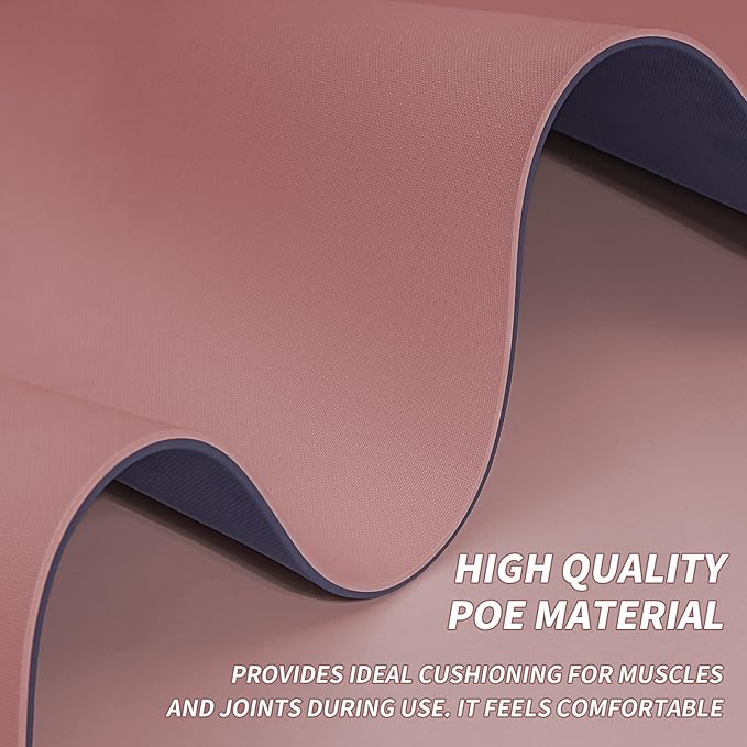 Yoga Mat with Strap,Non-Skid Workout Mat,8mm Thick Yoga Mat,POE Yoga Mats for Women Men Kids,Exercise Mat with Easy-Cinch,72"x24"x0.32” (183x61x0.8cm) (Deep Pink+Grey)