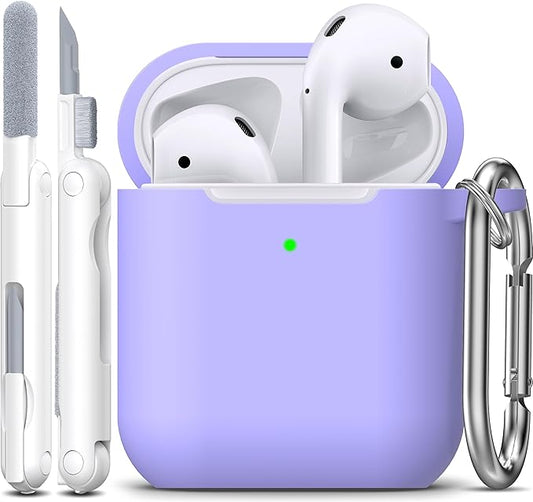 R-fun Compatible with AirPods Case Cover, Soft Silicone Protective Cover with Keychain for Women Men Compatible with Apple AirPods 2nd 1st Generation Charging Case, Front LED Visible,Lilac