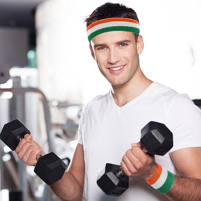 WILLBOND 3 Pcs Sweatbands Set 80s 90s Neon Sports Headband Tennis Striped Sweat Band Sports Competitions Games for Men Women Party Supplies