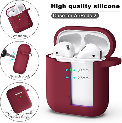 R-fun Compatible with AirPods Case Cover, Soft Silicone Protective Cover with Keychain for Women Men Compatible with Apple AirPods 2nd 1st Generation Charging Case, Front LED Visible,Wine red