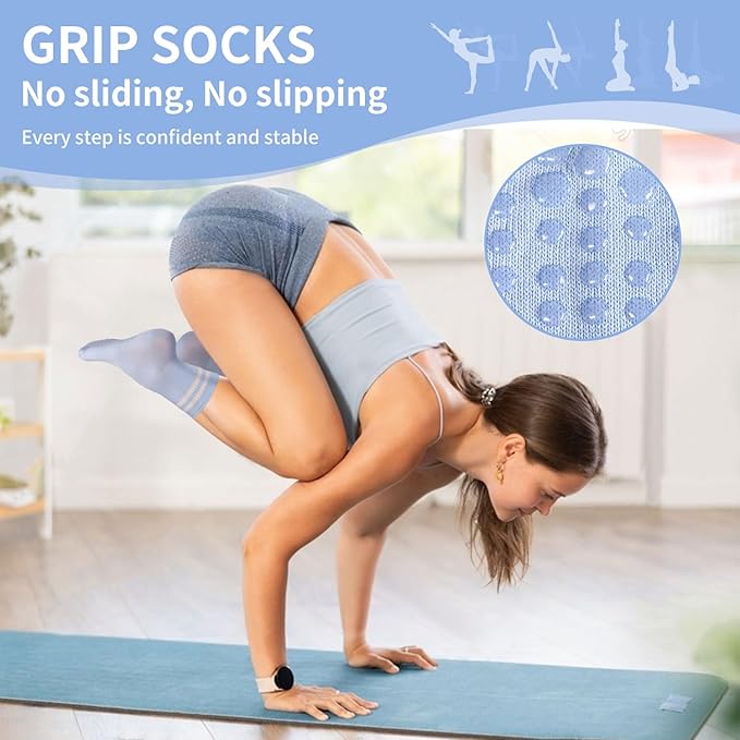 Non-Slip Pilates Socks with Grips for Women 5 Pairs Cute Yoga Socks Grippy for Yoga Barre Ballet
