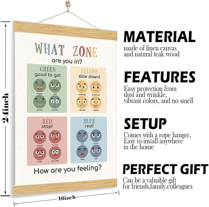 YGSDZY Zones Of Regulation, Classroom Wall Hanging Decor, Wood Poster Hanger, Boho Classroom Decor, School Psychology, Mental Health Posters, Homeschool Poster, Homeschool Decoration