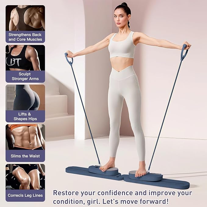 2025 Upgrated Pilates Board, Portable Pilates Reformer with Two Groups Resistance Band and Counter, Multi-Function Abdominal Pilates Board for Home, Suitable for Full-Body Workouts