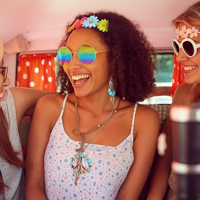 Hicarer Hippie Costume Accessories Include Sunglasses, Peace Sign Necklace, Boho Headband and Earring for 60s 70s Party