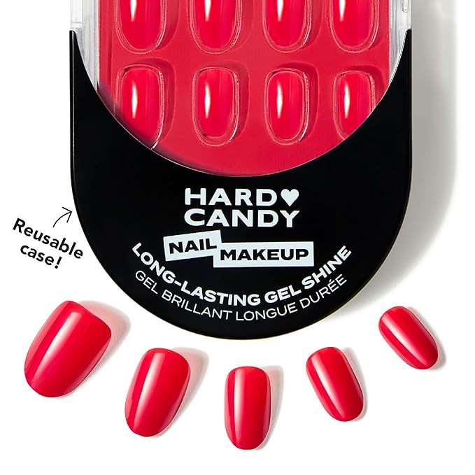 Short Red Press On Nails - Hard Candy Long Lasting Glue On Nails | Short Round False Nails with Real Polish | 24 Nail Kit in 12 Sizes, Strong Glue & Reusable Travel Case Included.