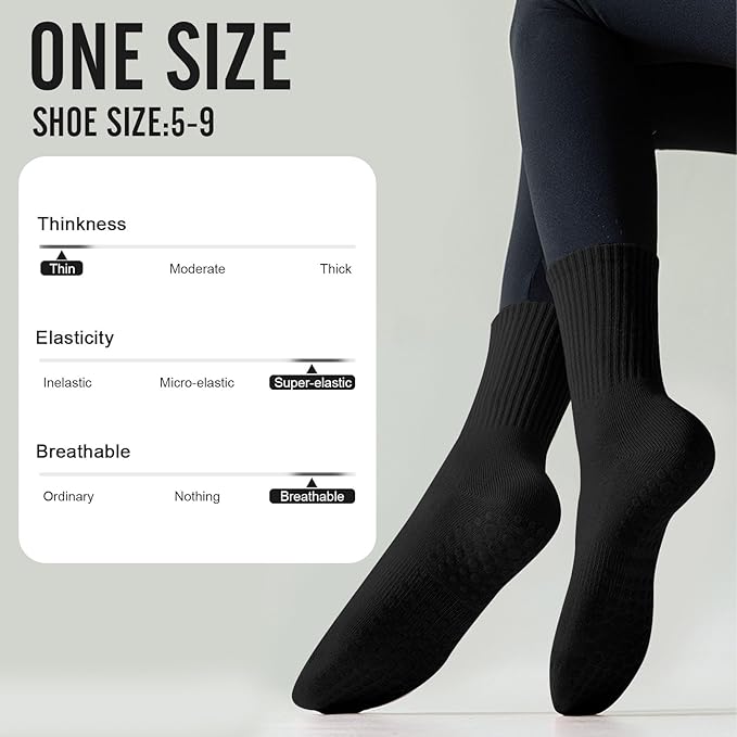 3 Pairs Non Slip Yoga Socks for Women Anti-skid Long Socks for Yoga, Barre, Ballet, Dance, Barefoot Workout Gym