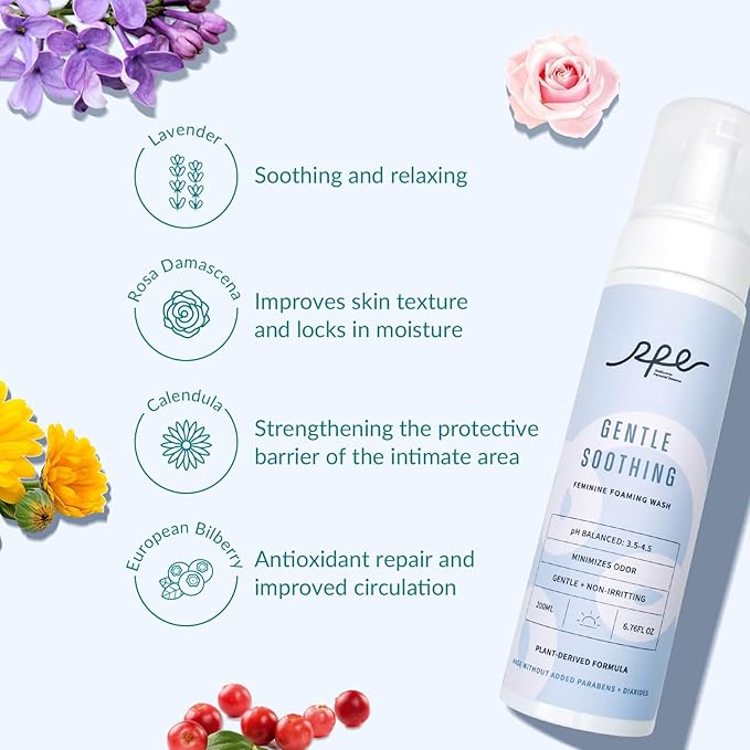 Soothing Foaming Feminine Wash for Women Ph Balance - Gentle Plant-Based Body Wash for Sensitive Skin - Vaginal Reduces Odor - Paraben & Dioxide Free, Unscented, 6.76 Fl.Oz, Pack of 1