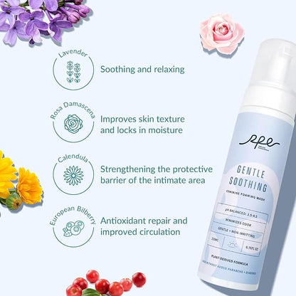 Soothing Foaming Feminine Wash for Women Ph Balance - Gentle Plant-Based Body Wash for Sensitive Skin - Vaginal Reduces Odor - Paraben & Dioxide Free, Unscented, 6.76 Fl.Oz, Pack of 1