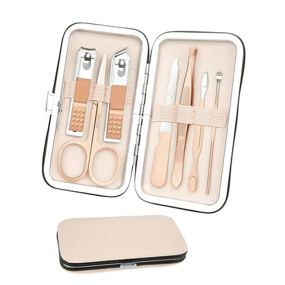 Manicure Set, Nail Clipper Set Stainless Steel Nail Clipper Kit 7 in 1 Manicure Kit Grooming Kit Nail Clippers Fingernail Toenail Clippers Pedicure Kit for Men Women Boyfriend Husband Travel Rose Gold