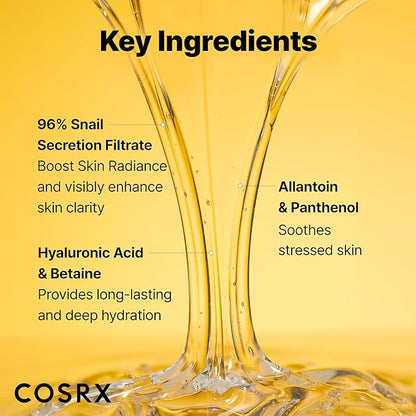 COSRX Snail Mucin 96% Power Repairing Essence 3.38 fl.oz 100ml, Hydrating Serum for Face with Snail Secretion Filtrate for Dull Skin & Fine Lines, Korean Skin Care