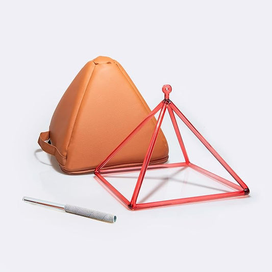 TOPFUND 10" Red Crystal Singing Pyramid Sound Therapy Instument with Carrying Case and Quartz Suede Mallet