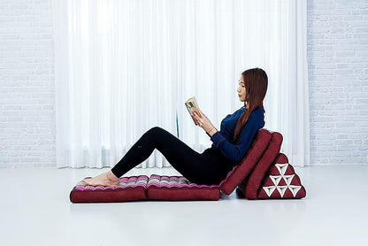 Leewadee Comfortable Japanese Floor Mattress - Thai Floor Bed with Triangle Cushion - Futon Mattress - XL Extra Long Thai Massage Mat, 89 x 20 inches, Auburn Pink, Kapok Filling