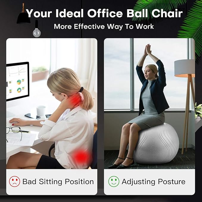 Gruper Yoga Ball, 18-30 Inch Extra Thick Exercise Ball for Workout Fitness Balance, Anti Burst Chair for Home and Office Desk, Includes Hand Pump & Workout Guide Access