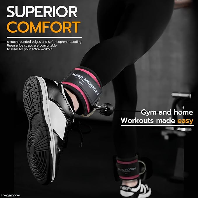 Comfortable Adjustable Ankle Straps for Cable Machines Women, Gym Workout Leg Strap, Glute Cuff, Ankle Cuffs for Glute Workouts, Foot Straps for Kickback, One Size Fit All