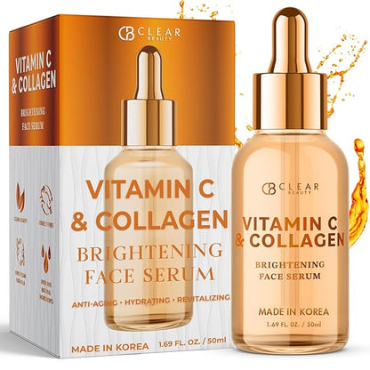 Vitamin C & Collagen Facial Serum – Dermatologist-Tested, Anti-Aging, Korean Skin Care, Even Skin Tone & Fades Dark Spots – Hydrating, Firming, & Nourishing – Clean Beauty, 1.69 FL. Oz