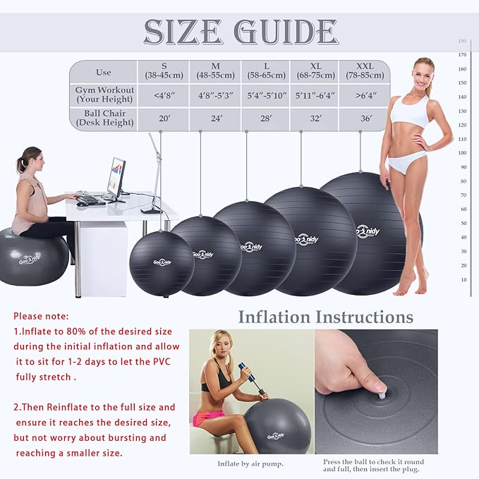 Soft Exercise ball, Anti-Burst Yoga Ball Chair Supports 2200lbs, Workout Equipment w/ Pump for Women Pregnancy, Medicine, Birthing, Physical Therapy, Stability, Excersing, Birth, Swiss, Fitness, Gym