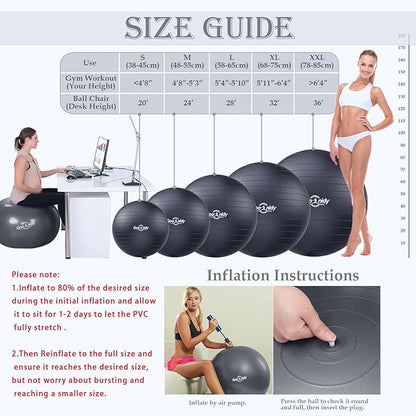 Soft Exercise ball, Anti-Burst Yoga Ball Chair Supports 2200lbs, Workout Equipment w/ Pump for Women Pregnancy, Medicine, Birthing, Physical Therapy, Stability, Excersing, Birth, Swiss, Fitness, Gym
