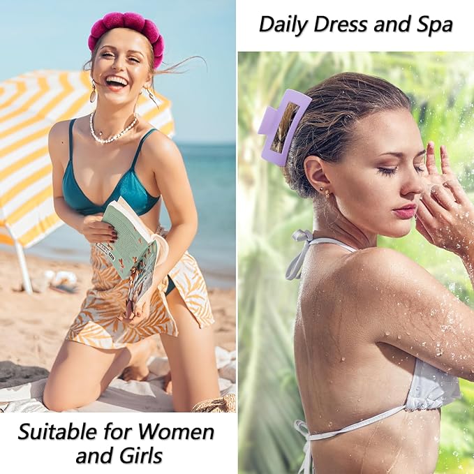 VELSCRUN Spa Headband, Makeup Face Wash Skincare Headbands, 5 Pcs Deep Purple Sponge Bow Tie Get Ready HairBand Facial Wristband Hair Clips Set, Stuff for Teen Girls Women Trendy Hair Accessories