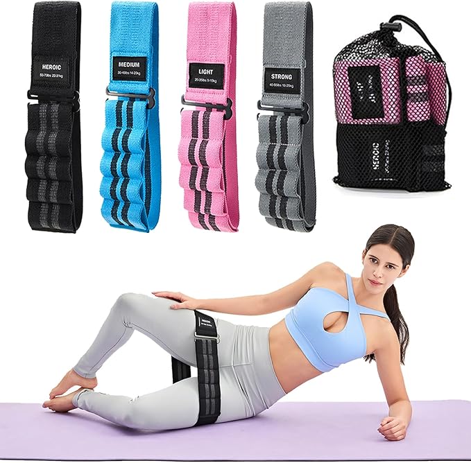 Adjustable Fabric Resistance Bands for Squats, Glutes & Legs – 5 Levels of Customizable Size, Width & Tension, Non-Slip Booty Bands for Men and Women, Pilates & Yoga Workouts(Medium)