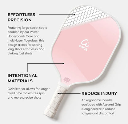 CIRCE Cielo Pickleball Paddle - Blush | G2 Reinforced Fiberglass Surface with 13mm Reactive Honeycomb Core | 8oz, Beginner Paddle for Consistency & Control | Ergonomic Handle | USAP Approved