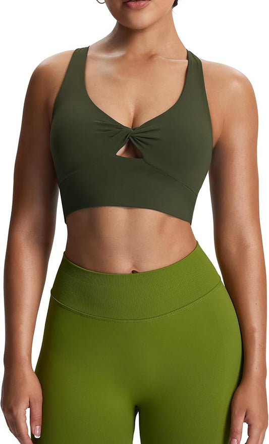 Aoxjox Women's Workout Sports Bras Twist Front Fitness Training Gym Bra Yoga Crop Lola Tank