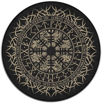 Soft Round Yoga Carpet, Large Home Decor Mat, Non-Slip Machine Washable Kitchen Office Circle Rug Compatible with Cool Norse Viking Vegvisir Runic Compass