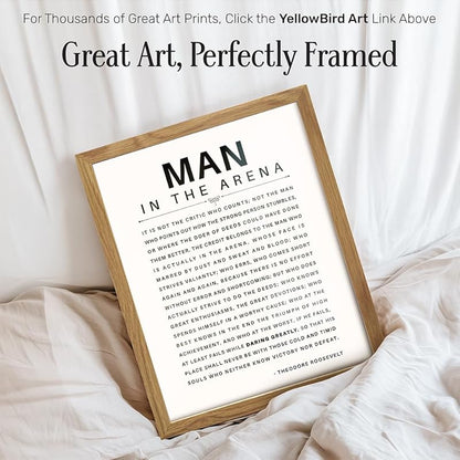 Man in the Arena Quote Poster FRAMED - 8x10 Motivational Inspirational Teddy Roosevelt Daring Greatly Wall Art Decor - Unique Gift for Men, Boys, Teens, Entrepreneur - For Office, Living Room, Bedroom