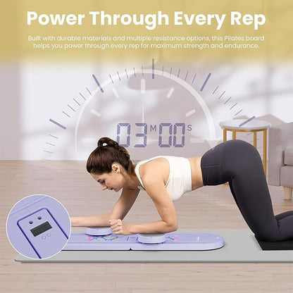 Pilates Board, Multi-Purpose Pilates Reformer Set,Portable Pilates Reformer Board with Yoga Socks & Resistance Bands ,Best for Women Fitness & Exercise at Home Pilates Workout Board.