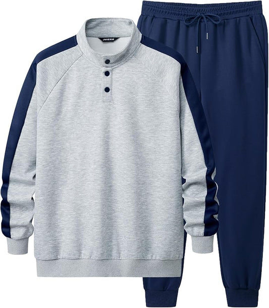JMIERR Men's 2 Piece Casual Outfits Quarter Button Lightweight Sweatshirt Tracksuit & Joggers Sweatpants Sweatsuit Set
