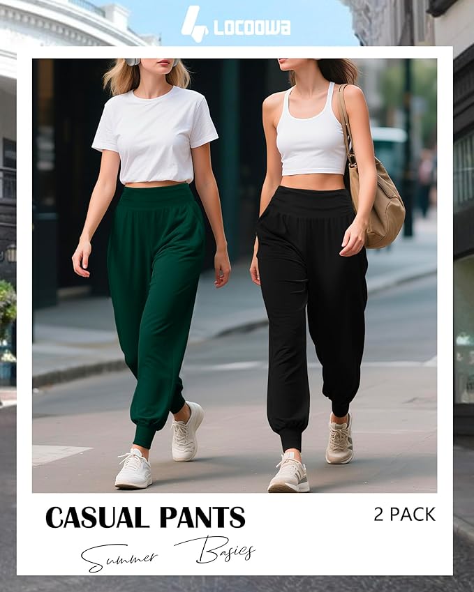 2 Pack Women's Yoga Joggers, Cozy Sweatpants with Pockets Casual Loose Comfy High Waisted Lounge Pants